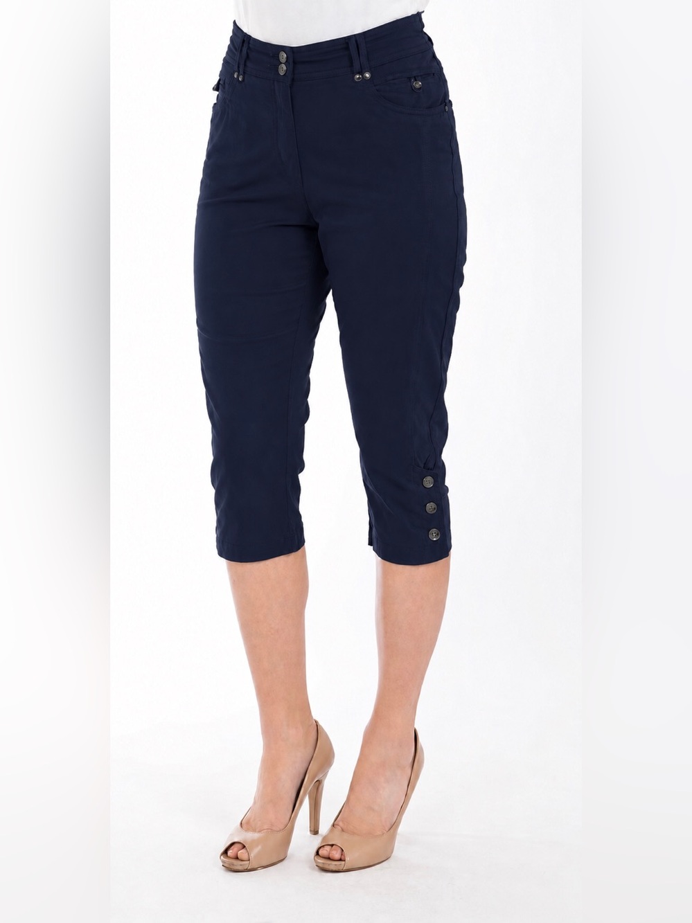 DKR Organic Cotton Capri with Button Detail on Hem-Black